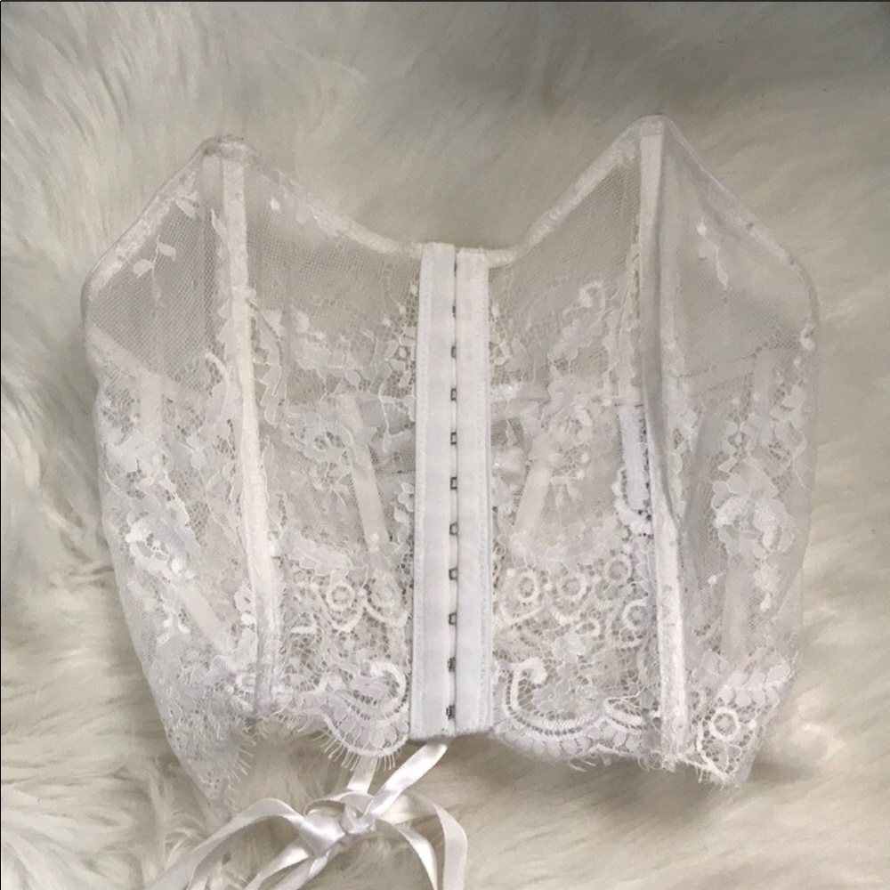Sheer lace bustier.